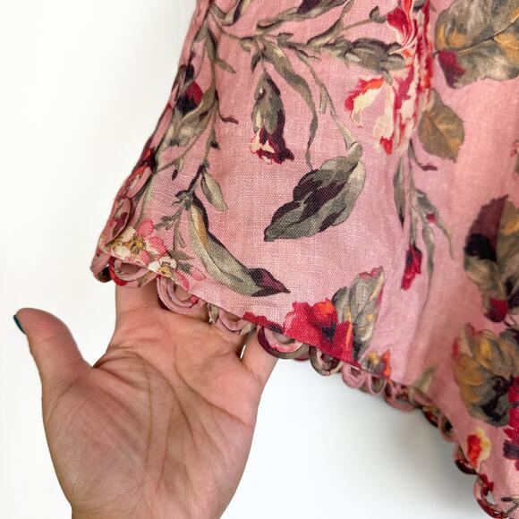 NWT Zimmermann Cassia Scallop High Rise Pink Pleated Floral Shorts - 2 Size 8 US - Picture 6 of 10